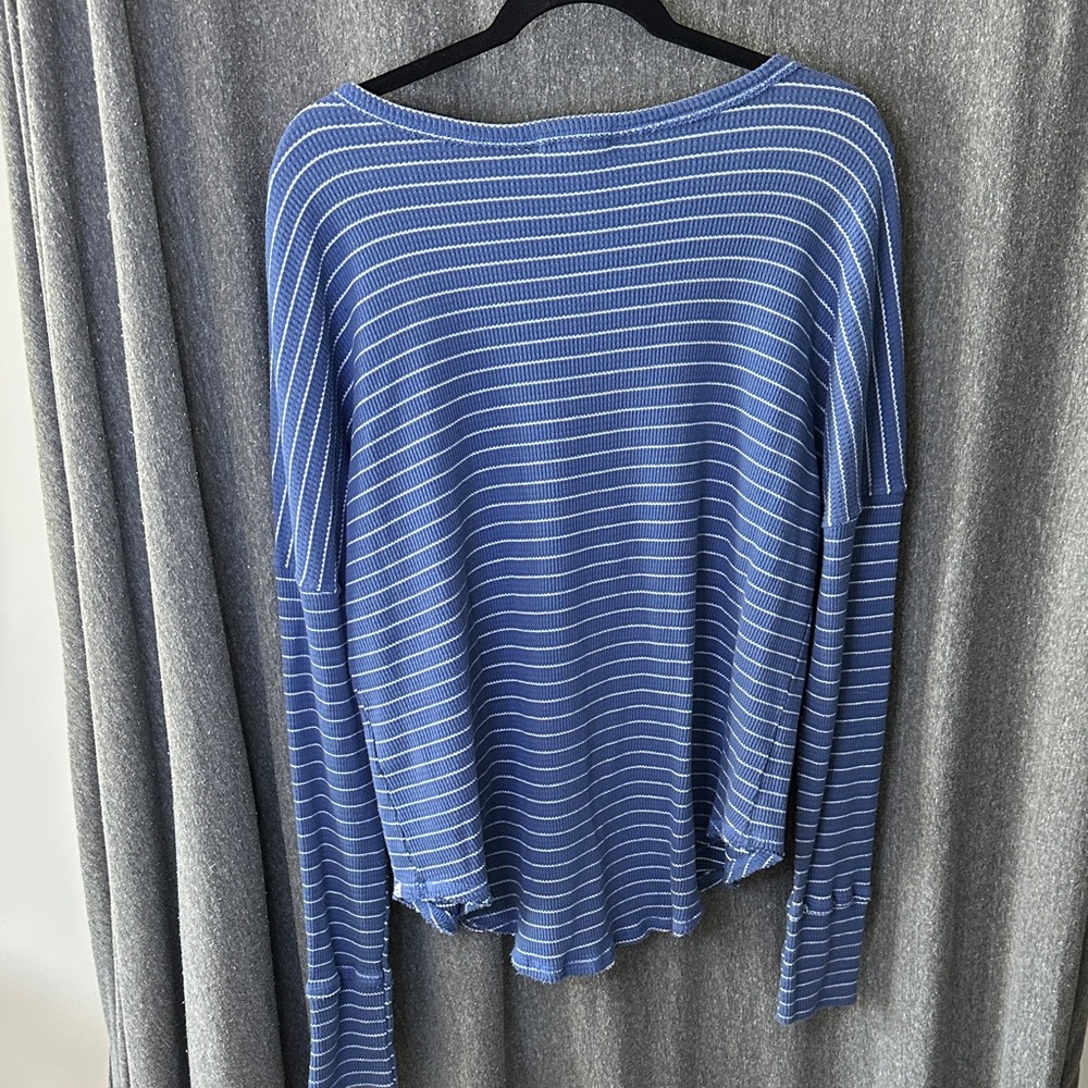 Billabong Blue and White Striped Long Sleeve waffle Henley Top - Picture 3 of 7